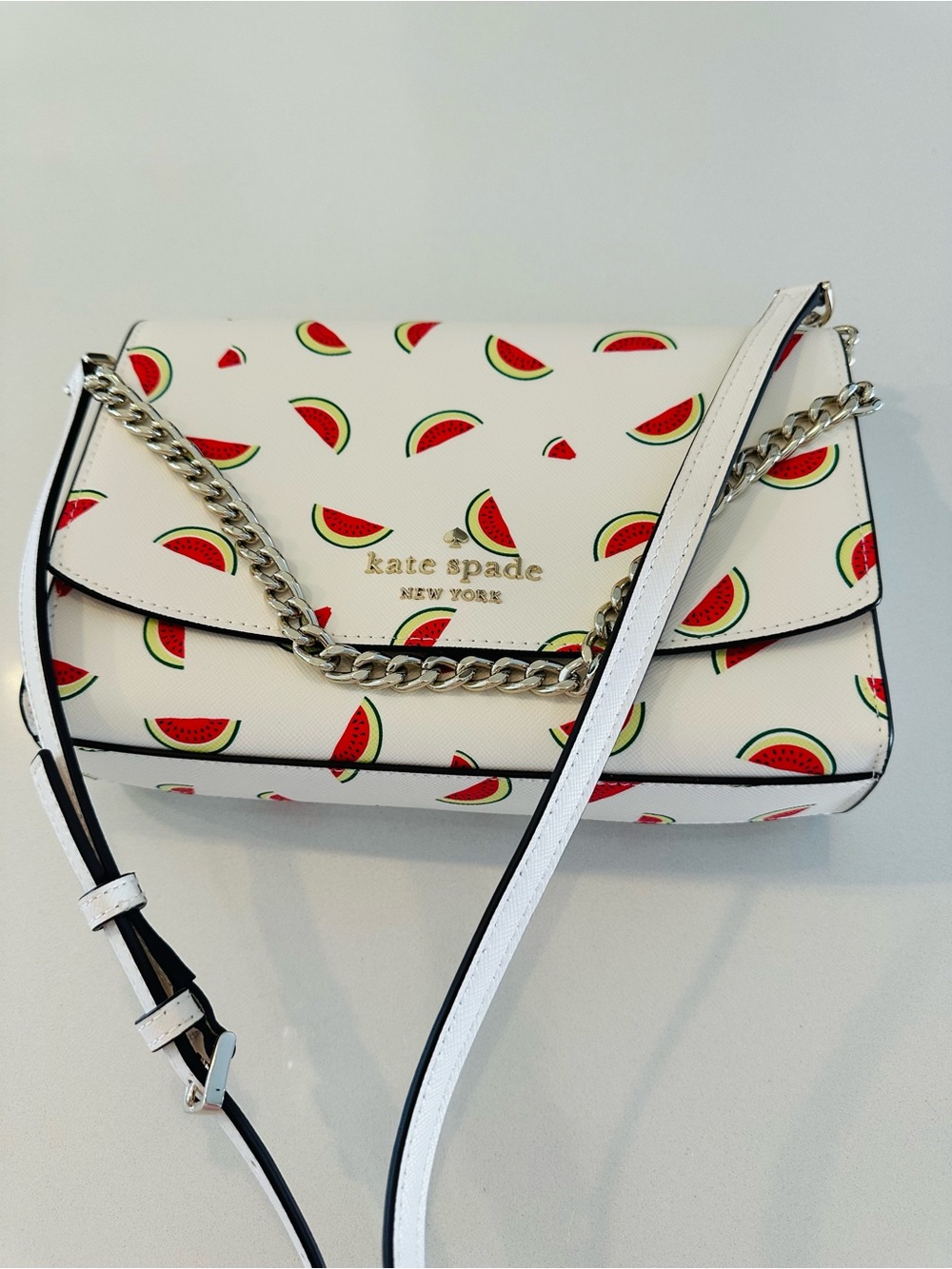 kate spade White Watermelon Print Leather Chain Crossbody NWOT